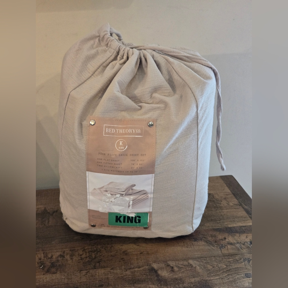 Bed Theory Co. Four Piece Gauze King White/Cream Sheet Set Soft Unique Texture